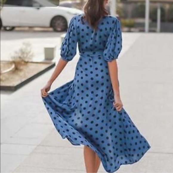 Zara Blue Polka Dot Wrap Maxi Dress | Size Medium - Picture 9 of 16